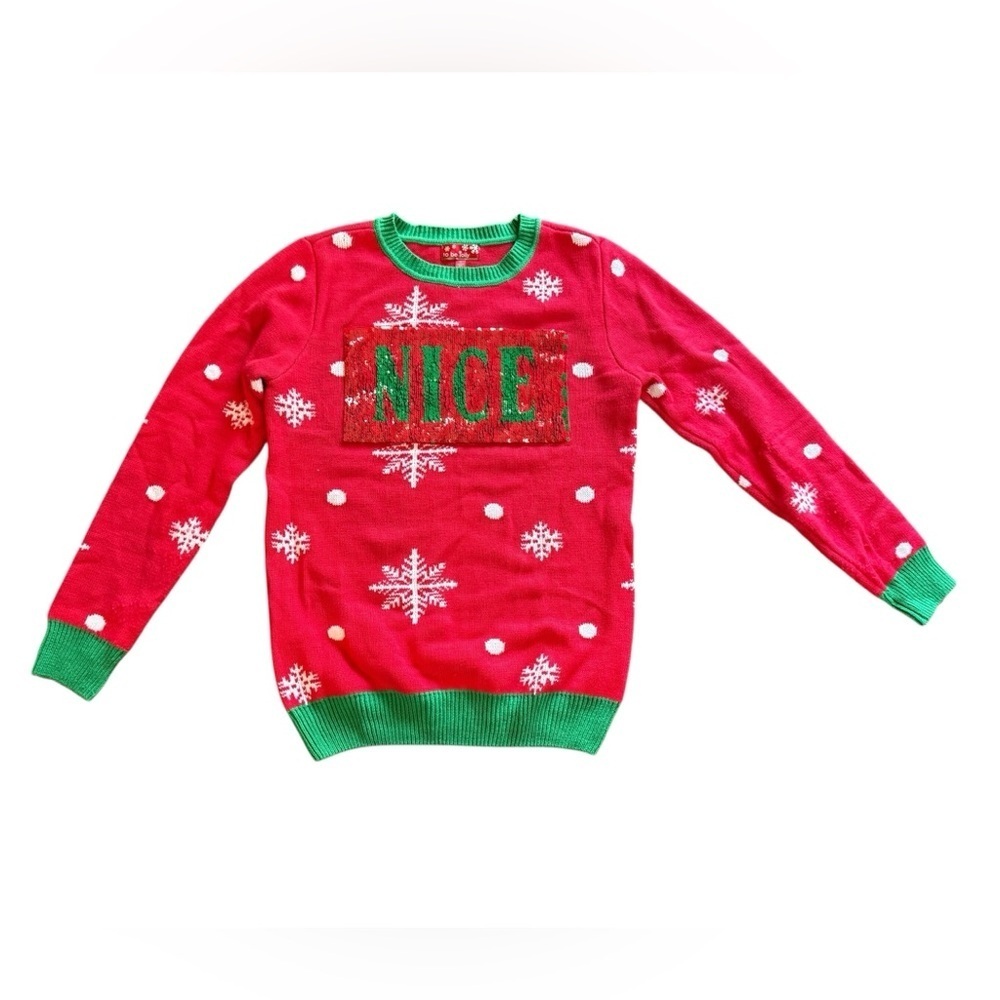 To Be Jolly Festive Nice/Naughty Red and Green reversible sequin Sweater-Small